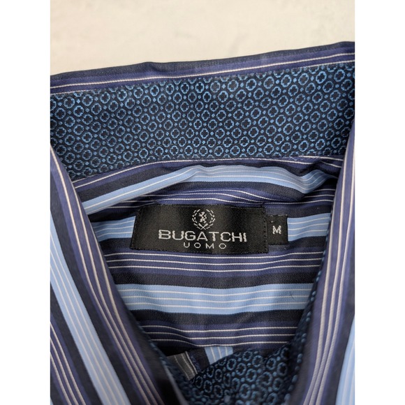 BUGATCHI UOMO Mens Striped Long Sleeve Dress Shirt Size Medium Blue - Picture 2 of 8